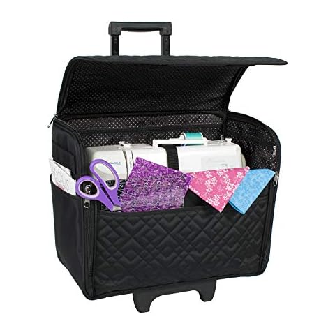 Everything Mary Sewing Machine Trolley Bag on Wheels, Black Quilted - Sewing Machine Storage Case for Brother, Singer, Bernina, and Most Machines - EVM7550-6 Cover