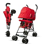 LuvLap Tutti Fruti Baby Stroller/Buggy, Lightweight, Compact & Travel Friendly Baby Pram for 6-36 Months, 5 Point Safety Harness, Adjustable seat Recline, Extendable Canopy, Upto 15Kg (Red)