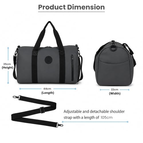Image of Storite Travel Duffel Bag for Women & Men, Water-Resistant Nylon Weekender Bag with Adjustable Shoulder Strap, Lightweight Overnight Luggage Bag for Travel, Sports & Daily Use (Grey Front Zip)