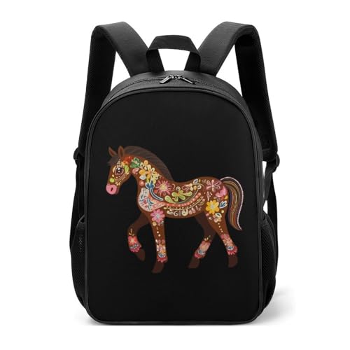 Colorful Gingerbread Horse Travel Backpack Casual Daypack Shoulder Bag with Adjustable Shoulder Straps for Hiking