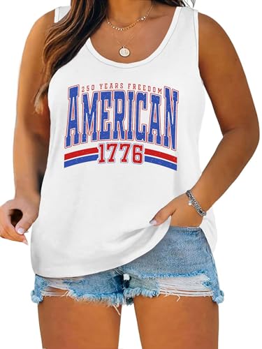 Image of Ithalt Plus Size 4th of July Tops for Women American Flag Tank Tops USA Patriotic Shirts Red White and Blue Sleeveless