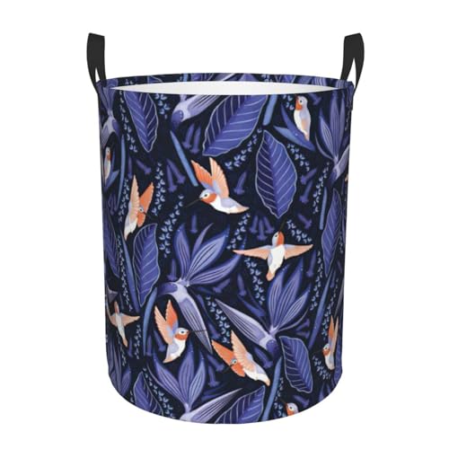 Cesta de ropa sucia redonda de una sola capa con diseño de pájaro azul y naranja, cesta de ropa sucia para tus necesidades de organización del hogar