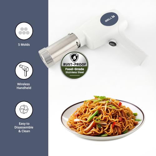 Image of iBELL Loome500 Idiyappam Maker Electric, Cordless Pasta & Noodle Maker, 2 Yr Warranty, 5 Molds, Type-C, Stainless Steel Barrell, Rechargeable