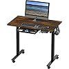 Shw small electric height adjustable mobile sit stand desk with drawer hanging hooks and cable management 40 x 24 inches rustic brown  urban country home decor