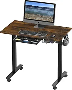 SHW Electric Height Adjustable Mobile Standing Desk, 40 x 24 Inches, Rustic Brown