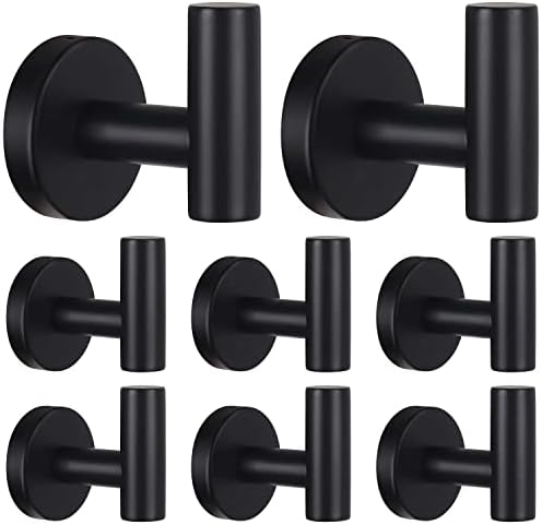 Homagic Bathroom Robe Towel Hooks Coat Matte Black Wall Hook Stainless Steel Heavy Duty Door Hanger Towel Robe Clothes Cabinet Closet Sponges Hook for Bathroom Bedroom Kitchen Hotel Pool 8 Packs