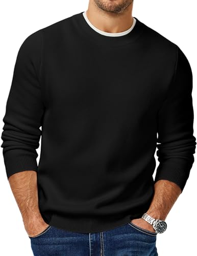 JMIERR Men's 2025 Warm Fall Fleece Pullover Knit Sweater Classic Crewneck Long Sleeve Slim Fit Soft Comfy Winter Sweaters