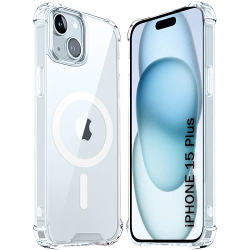 Image of TheGiftKart Shockproof Ultra-Hybrid Back Cover Case for iPhone 15 Plus Compatible with MagSafe | 360 Protection | Crystal Clear Hard Back Cover Case for iPhone 15 Plus (PC & TPU, Transparent Bumper)