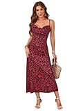 Floerns Women's Leopard Print Draped Collar Spaghetti Strap Cami Long Dress Red X-Large