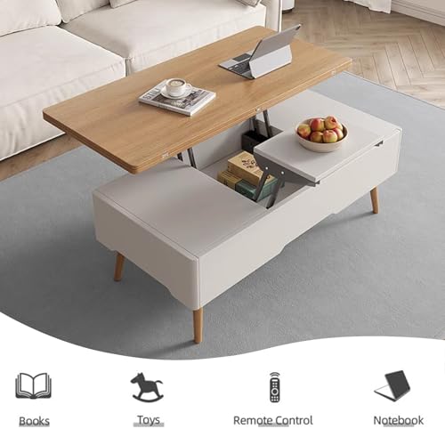 Nowoczesny stolik kawowy z podnoszonym blatem z Sto DersWielofunkcyjny rozkładany stolik środkowy do salonu ukryty kartmentElegancki drewniany design - 119 cm