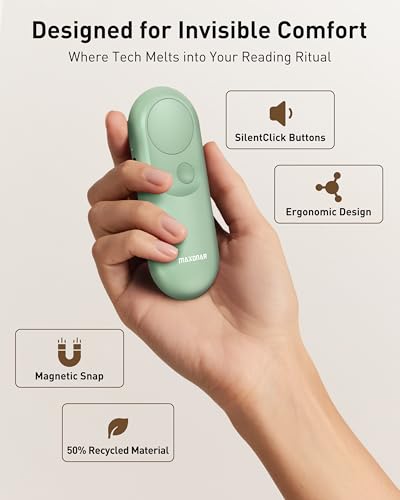 Maxonar 2 in 1 RF Fernbedienung Seitenwenden für Kindle mit Magnetischer Ladefunktion, Kindle Clicker Page Turner Kompaktes Körper Kompatibel mit Kindle Paperwhite/Kindle Oasis/Kindle Scribe, Schwarz