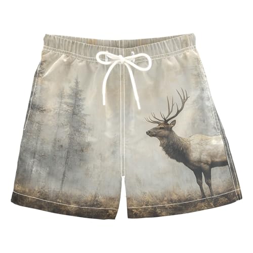 Aflyko Boys Board Shorts Elk Silver Forest Fashion Youth Swim Shorts, Relaxed Fit for Beach Holidays and Pool Parties, X-Large