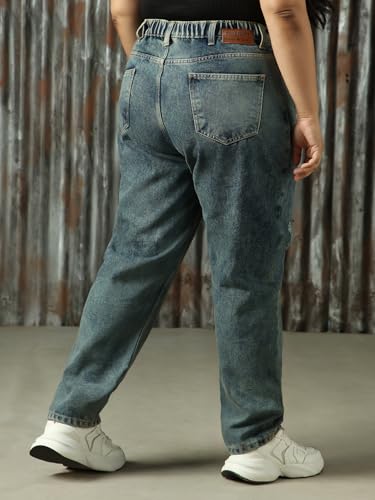 Image of High Star Women Cotton Washed Mom Fit Casual High-Rise Jeans