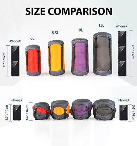Litume Compression Stuff Sack, Water Resistant Lightweight Sleeping Bag Compression Sack with Drawstring Closure for Camping, Hiking, Backpacking, Traveling, 6L, 8.5L, 10L, 13L (Orange/Medium-8.5L) - Thumbnail 3