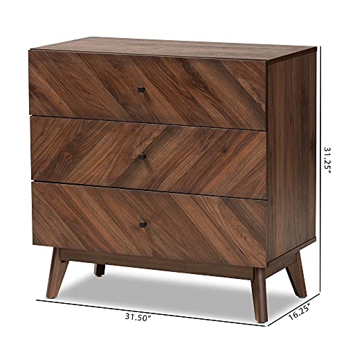Baxton Studio Hartman Mid-Century Modern Walnut Brown Finished Wood 3-Drawer Storage Chest - Thumbnail 3