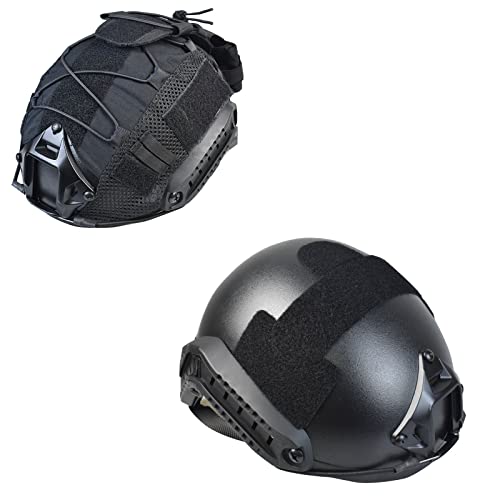 JFFCESTORE MH Updated Version Fast Tactical Helmet Combined with Foldable Half Face Mesh Mask and Goggles for Paintball CS Game Set BK
