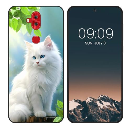 WUACYEAMING Funda Bonita para ASUS Zenfone 5 Lite ZC600KL,Carcasa con Aesthetic Lindo Dibujos,Ultrafina Suave TPU Antigolpes Case Divertidas Diseño Negro-Gato Blanco