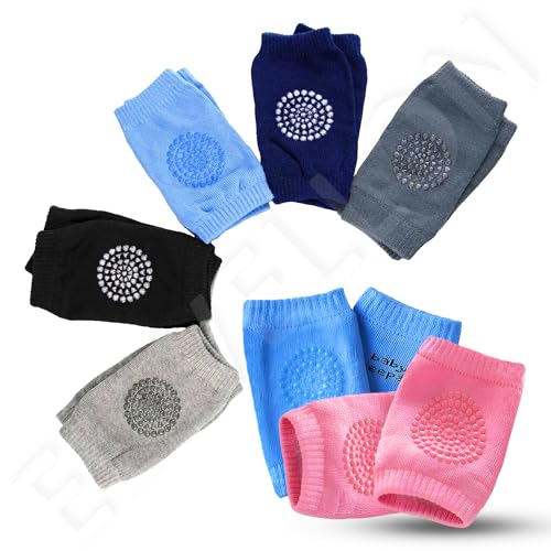 Image of 1Pair - Baby Elbow Knee Protection, Anti Slip Skid Comfort Socks For Safe Crawling and Walking, Baby Knee Elbow Cotton Socks & Pads For Toddlers, Babies & Kids. (Multicolour)