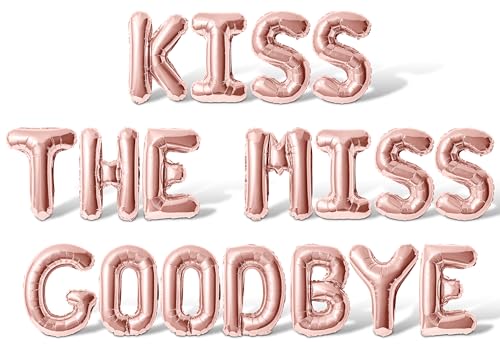 Letter Balloons - KISS THE MISS GOODBYE 16" Inch Alphabet Letters Foil Mylar Balloon Bachelorette Party Banner (Rose Gold)