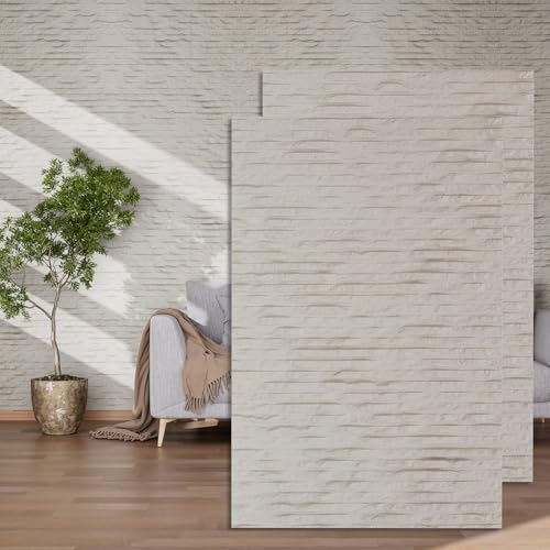 3D Wall Panels - 4PCS 47.2x23.6 Faux Stone Wall Covering - MCM Modified Clay Material for Home Art Accent Brick Modern Exterior/Interior Decoration Covering 31 sq.ft Texture White
