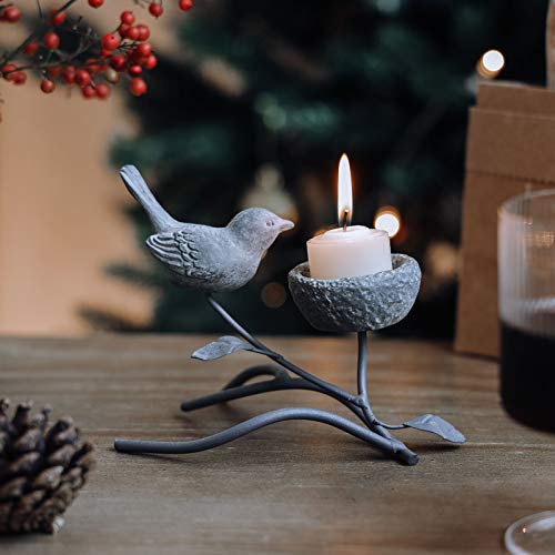 Marbrasse Votive Candle Holders, Vintage Home Decor Centerpiece, Iron Branches, Resin Bird And Nest, Tabletop Decorative Tealight Candle Stands (Grey Black) #TOP1