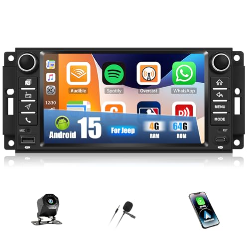 CAMECHO 4+64G 7 Pouces Android 15 Autoradio pour Jeep Wrangler Dodge Challenger Compass Navi Radio Bluetooth avec GPS WiFi sans Fil Carplay Android Auto RDS FM...