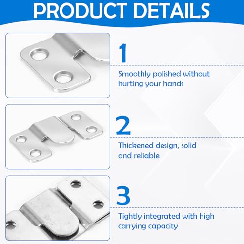 Image of 4 Pairs Flush Mount Bracket, Stainless Steel Interlocking Hanging Buckle Silver Heavy Duty Photo Frame Hook Interlocking Furniture Connector for Art Gallery Wall Mount Hardware