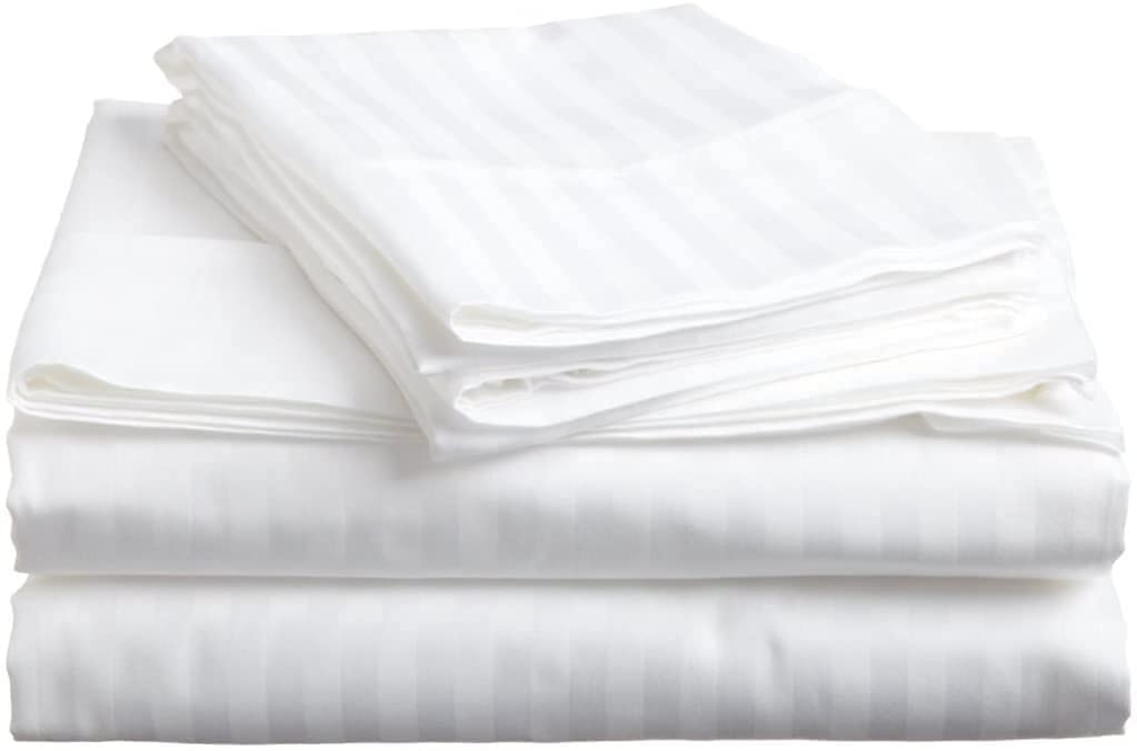BDWEAVES 400 TC Cotton Plain Stripes Double Queen Size Bedsheet with 2 Pillow Cover (White) (B09JM75RMK) Amazon Price History, Amazon Price Tracker