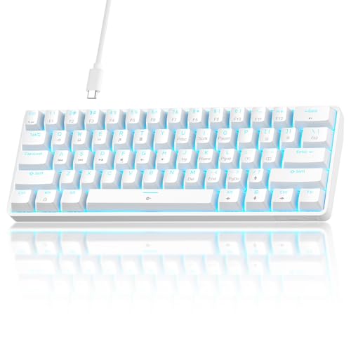 TMKB 60% Mechanical Gaming Keyboard, Red Linear Switch, LED Backlight, Anti-Ghosting, Detachable USB-C, Double-Shot Keycaps, 61 Keys, Wired, White