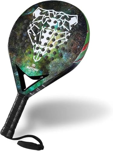 MATCHU - Padel racket - Inclusief een draagtas - 100% carbon frame met fiberglass toplaag - Zacht EVA Foam - 3D-Grip Technologie - 47x3,8 CM - 360 Gram - Voor Beginners - Groen - (Bear)
