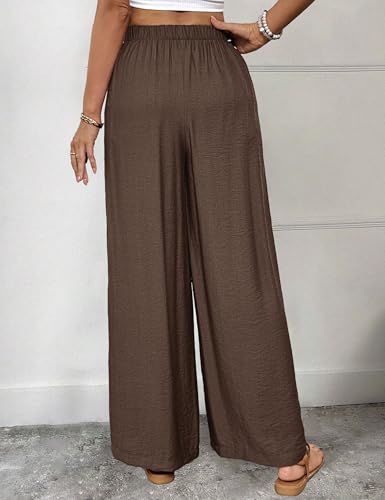 Lounge Pants Women Cotton High Waist Trousers Wide Leg Stretchy Sweatpants Casual Summer Comfy Pants Brown M4