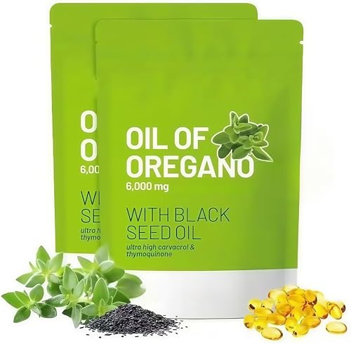 Genérico Cápsulas de Aceite de Orégano, [Nuevo] Aceite de Orégano Equilibrado con Aceite de Semilla Negra, No-GMO,2Pcs