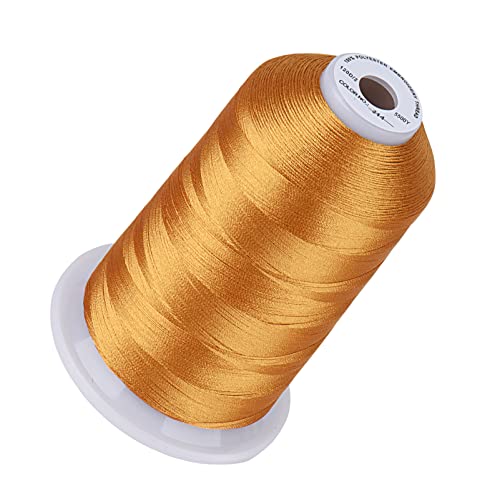 Image of Simthread 5500Yds /5000M 40WT Polyester Embroidery Thread Deep Gold 214 | High-yardage 5000M spool offers smooth feeding and stable 40WT polyester thread for home and commercial embroidery machines.