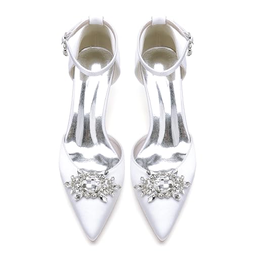Closed Toe Satin Kitten Heels Wedding Shoes for Bride Low Heels Ankle Strap Bridal Shoes Rhinestones Shoes Pumps3