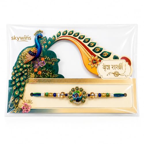 Image of Peacock Design Silver Look Rakhi Thread for Brother | Premium Bracelet Style with Roli Chawal | Traditional Raksha Bandhan Festival Gift | Single Pack of 1 sk6
