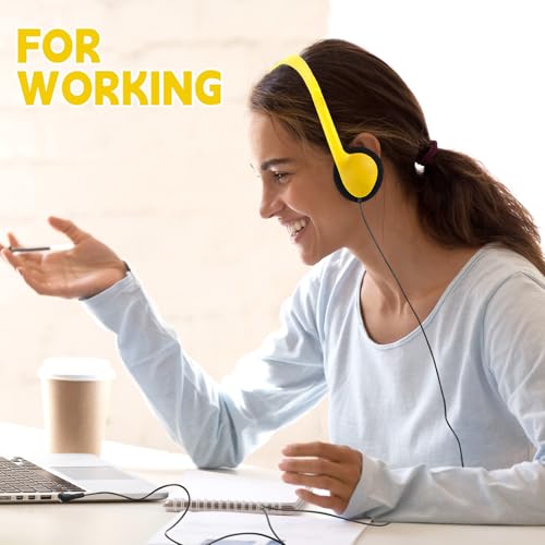 Image of Konohan 30 Pack Headphones Bulk Headphone for School Classroom Student Wired Headphones Adjustable with 3.5 mm Jack for Adults (Yellow)