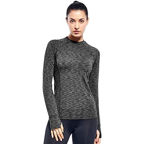 Zengjo Womens Running Top Long Sleeve(Black/Grey,S) Cover