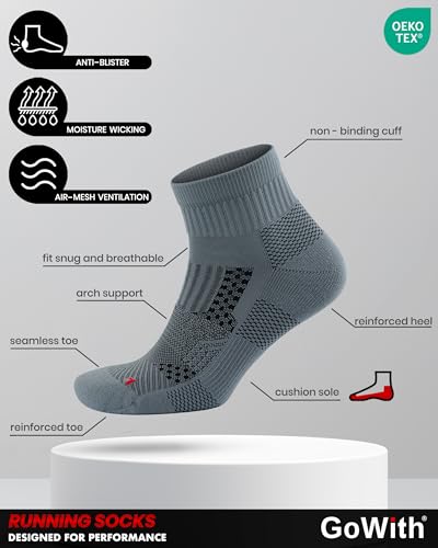 Image of GoWith 2 /4 Pairs Quarter Running Socks for Men & Women, Athletic Anti-Blister Cushioned Seamless Padded Ancle Socks