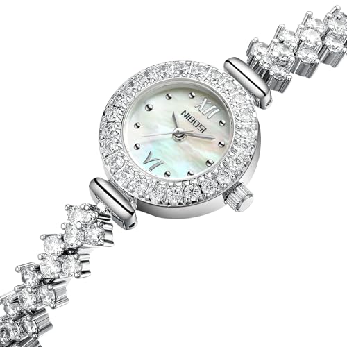 Image of NIBOSI Women's Watch Analog Quartz Diamond Dial Wrist Watch for Ladies Luxury Silver Strap Dress Girl Jewelry Bracelet