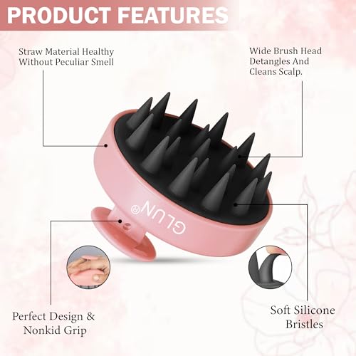 Image of GLUN Pack of 2 Scalp Shampoo Brush - Silicone Hair Scalp Massager for Dandruff Removal & Deep Cleansing (Peach)