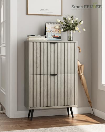 Meuble à chaussures moderne Smart FENDEE gris finitions lattes - 8