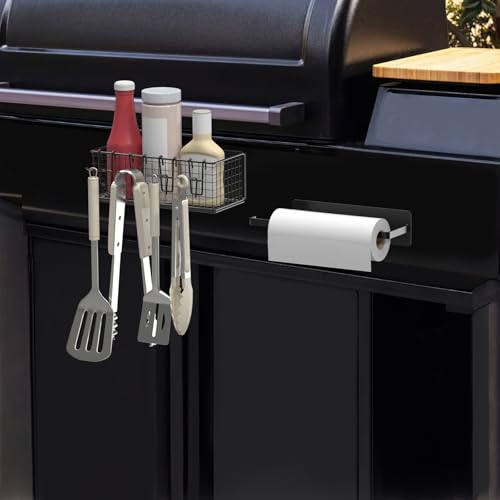 Image of 1 Pack Magnetic Storage Bin with Paper Towel Holder for Traeger Smoker Grills, Compatible with Ironwood 885, Pro Series 34,22, Pro D2 575, Pro 780, Ironwood 650, Pit boss and Z-Grills