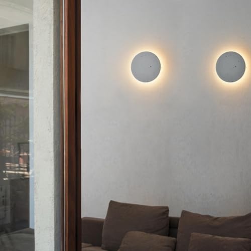 Image of DUHU Led Wall Sconce Round,Grey Cement Wall Lamp Hardwired,Minimalist Wall Mount Light with Sleek Finish Design,Modern Indoor Sconces Lighting for Bedroom,Living Room,Hallway,12w 3000k,Warm White