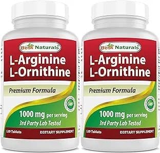 Best Naturals L-Arginine L-Ornithine - 1000mg per Serving - 120 Tablets - Non-GMO & Gluten Free 120 Count Pack of 2
