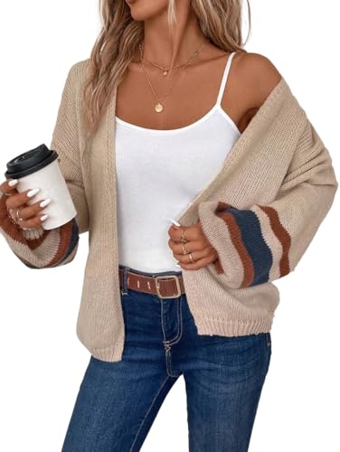 Women's Striped Color Block Long Sleeve Open Front Cardigans Loose Knit Sweaters 2025 Fall Trendy Outfits
