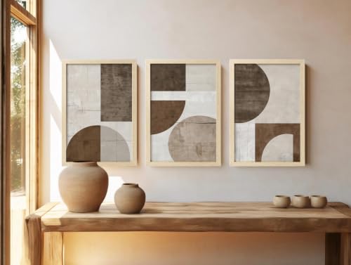 Image of BLINKART Set of 3 BROWN CREAM Natural Brown Frame Painting for Wall Decoration - Modern Art Wall Decor Framed Painting for Living Room Bedroom - Framed Wall Posters /Paintings (8X12 inch)