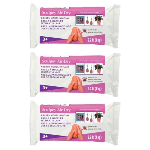 Sculpey Air-Dry, Premium Air Dry Clay, Terra Cotta, No Baking Required, 2.2 lb. (1 kg), Pack of 3, 6.6 lbs. Total