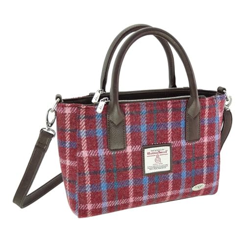Image of Glen Appin Women's Harris Tweed Small Tote Bag Brora (Rust Red with Green, White & Blue Overcheck)