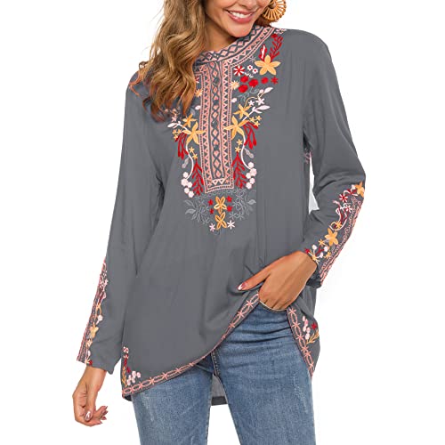 LauraKlein Embroidered Tops Long Sleeve Women's Mexican Boho