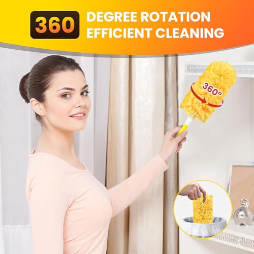 Pure Realm Duster Refills Compatible with Swiffer Dusters, Multi Surface 360 Heavy Duty Duster Refills & 1 Handle, Disposable Dusters for Cleaning (32 Count+1 Handle)